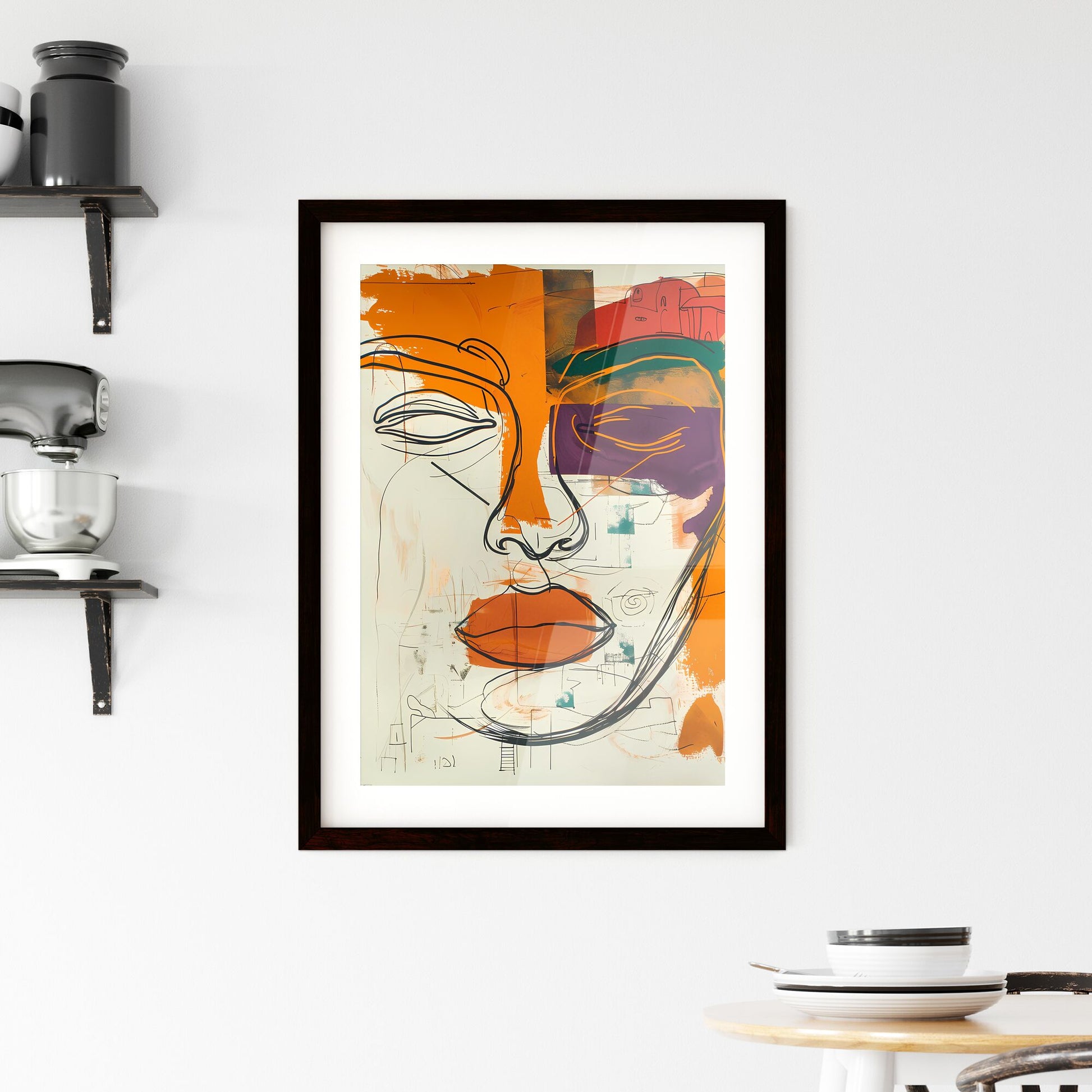 Modern Abstract Wall Art Print Featuring Psychedelic Thinking Face in Orange and Purple Palette Default Title