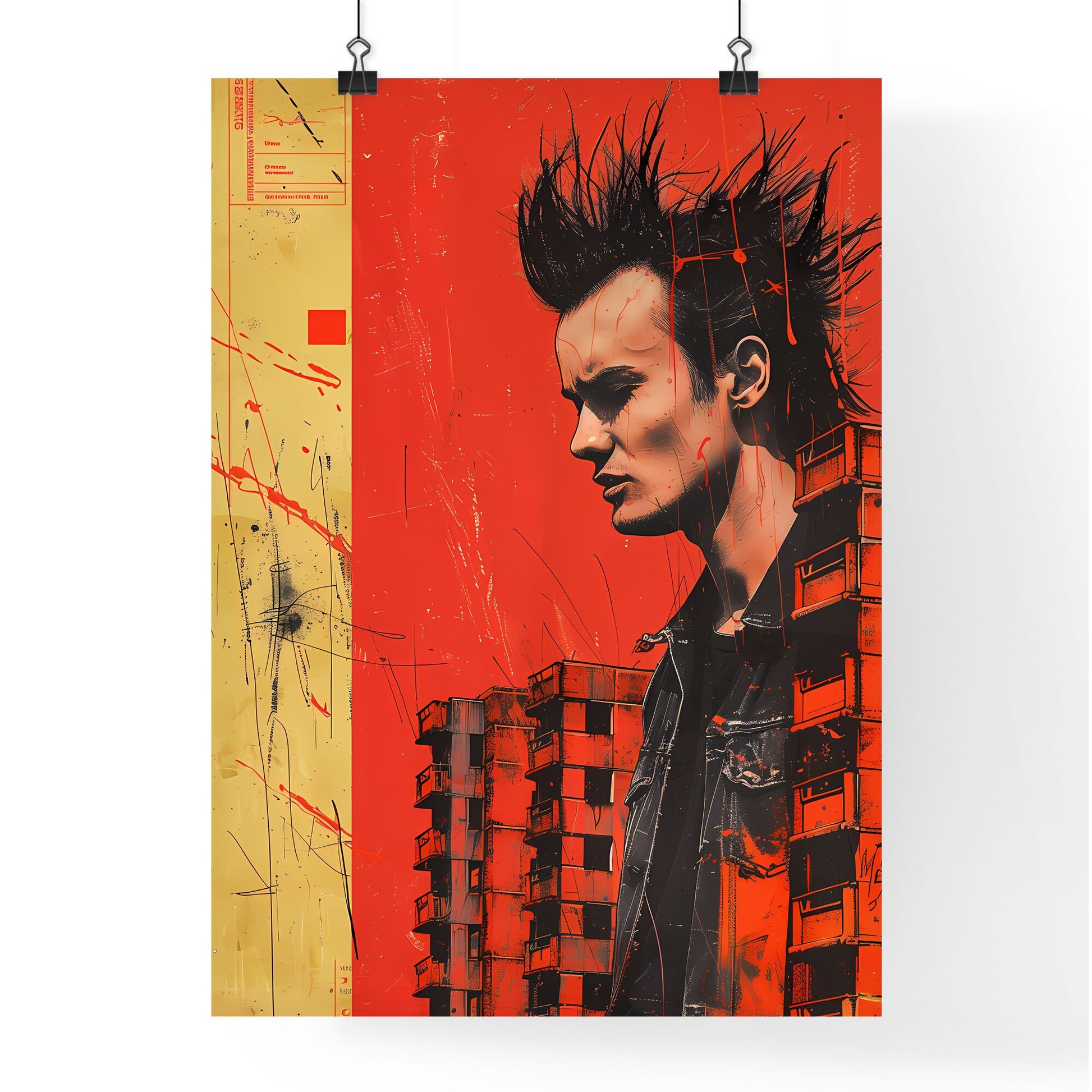 Vibrant Brutalism Painting: Spiky-Haired Man in Striking Graphic Style Default Title