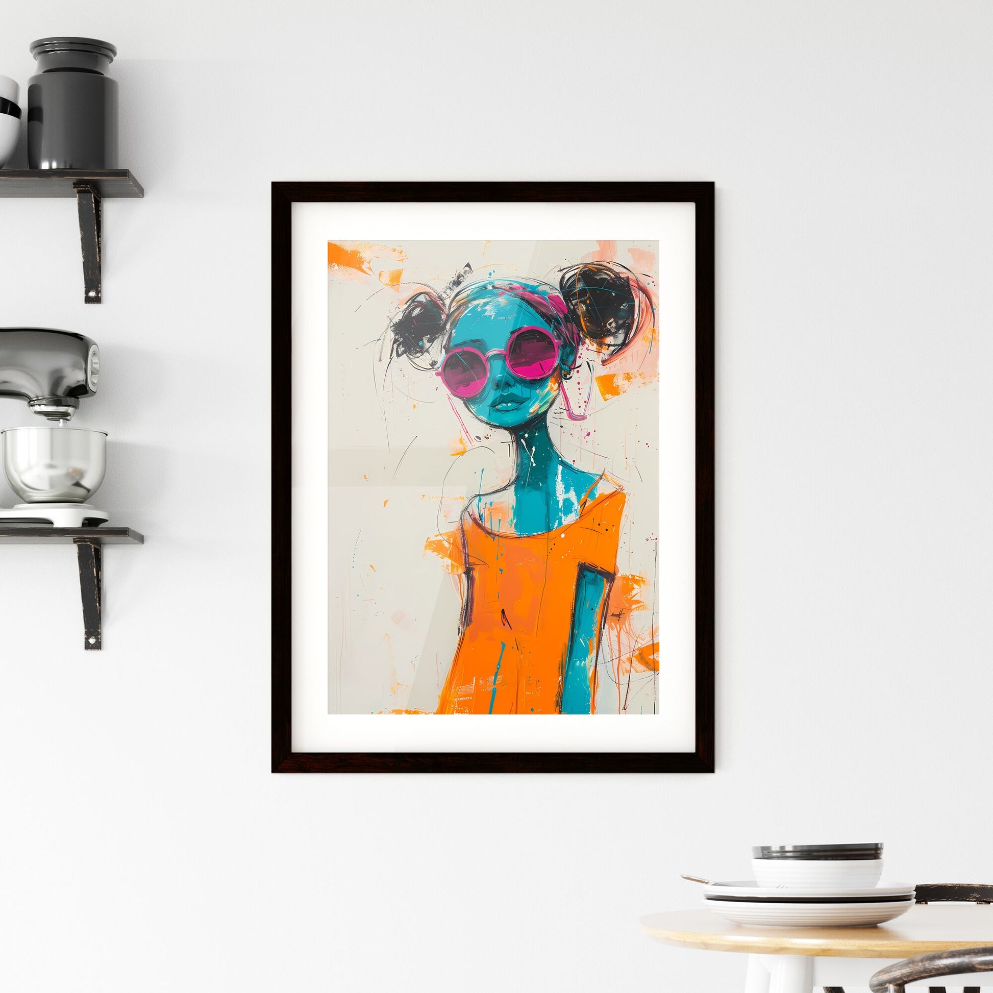 Abstract Pastel Hues Expressionism - Whimsical Colorful Painting of Woman in Pink Sunglasses Default Title