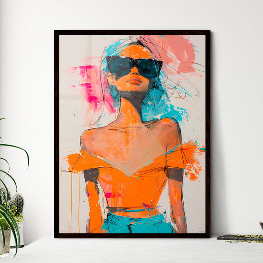 Blake style, colorful masterpiece: Full length image of a stylish woman wearing sunglasses and a mini dress, whimsical, joyous, surreal expressionist art, emerging artist, contemporary, modern Default Title