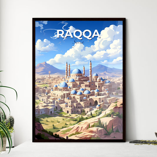 Artful Raqqa Cityscape: Vibrant Painting Depicting Blue Domes, Towers, and City Architecture Default Title