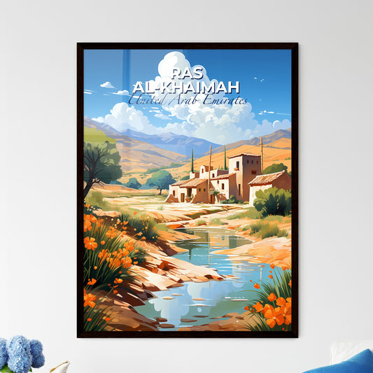 Serene Landscape Painting of Ras al-Khaimah Skyline with River, Mountains, and House Default Title