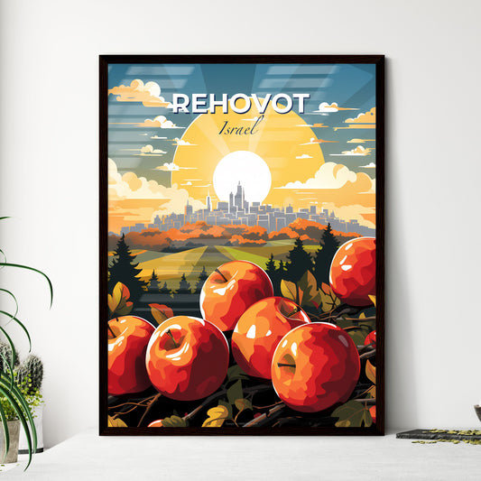Vibrant Painting with Apples and City Skyline, Depicting the Beauty of Rehovot Israel Default Title