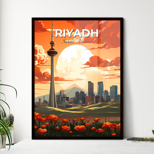 Vibrant City Skyline Painting with Tall Tower and Flowers Default Title