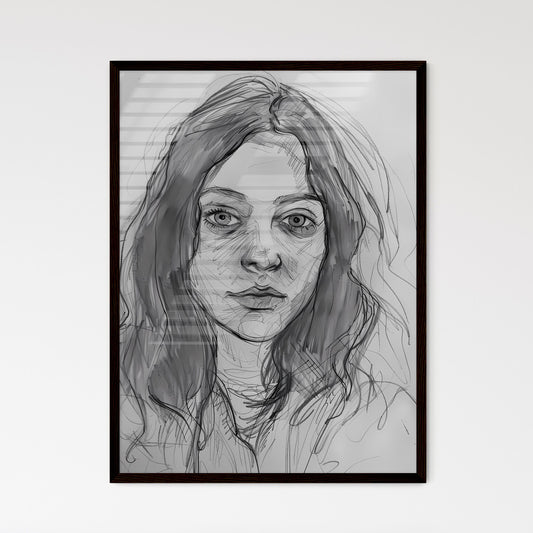 Pencil Sketch of Woman with Long Hair: Vibrant, Impressionistic Art of Mysterious Eyes and Feminine Beauty Default Title