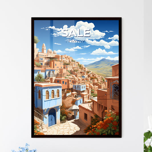City Skyline Panorama Urban Artwork Vibrant Painting Colorful Houses Hillside Architecture Morocco Default Title