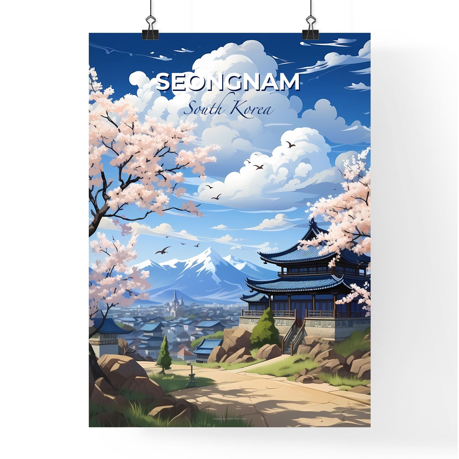 Seongnam Skyline Canvas Painting - South Korea Cityscape with Traditional Pagoda Default Title