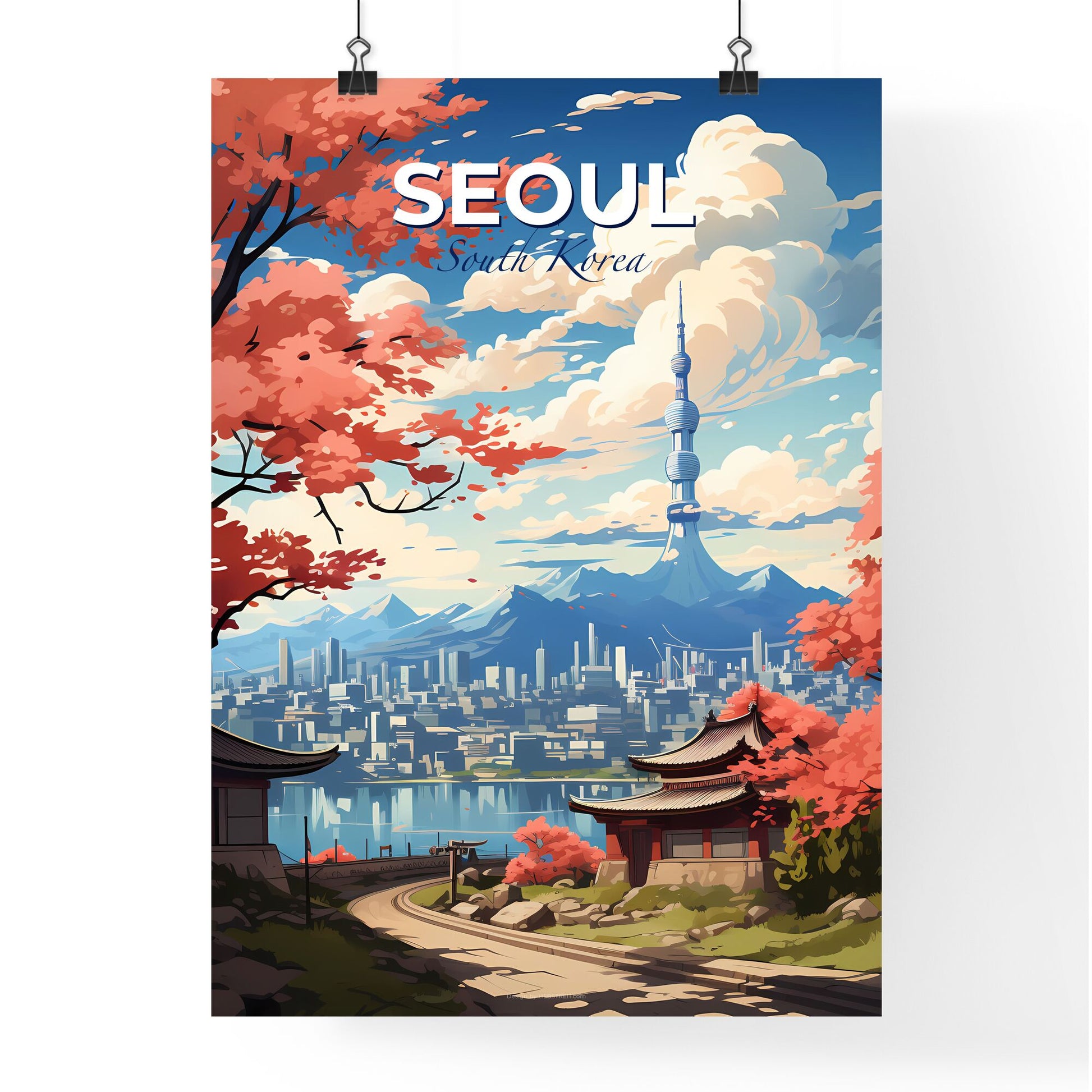 Vibrant Cityscape Art of Seoul South Korea Skyline with Tower Default Title