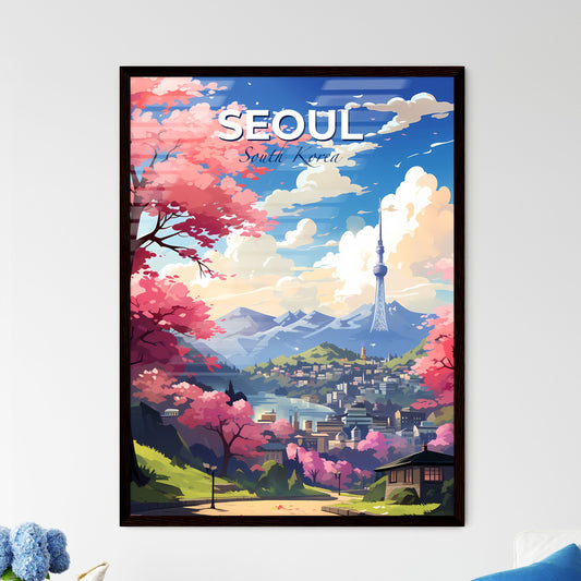 Artistic Seoul Skyline Landscape with Pink Trees and Tower Default Title