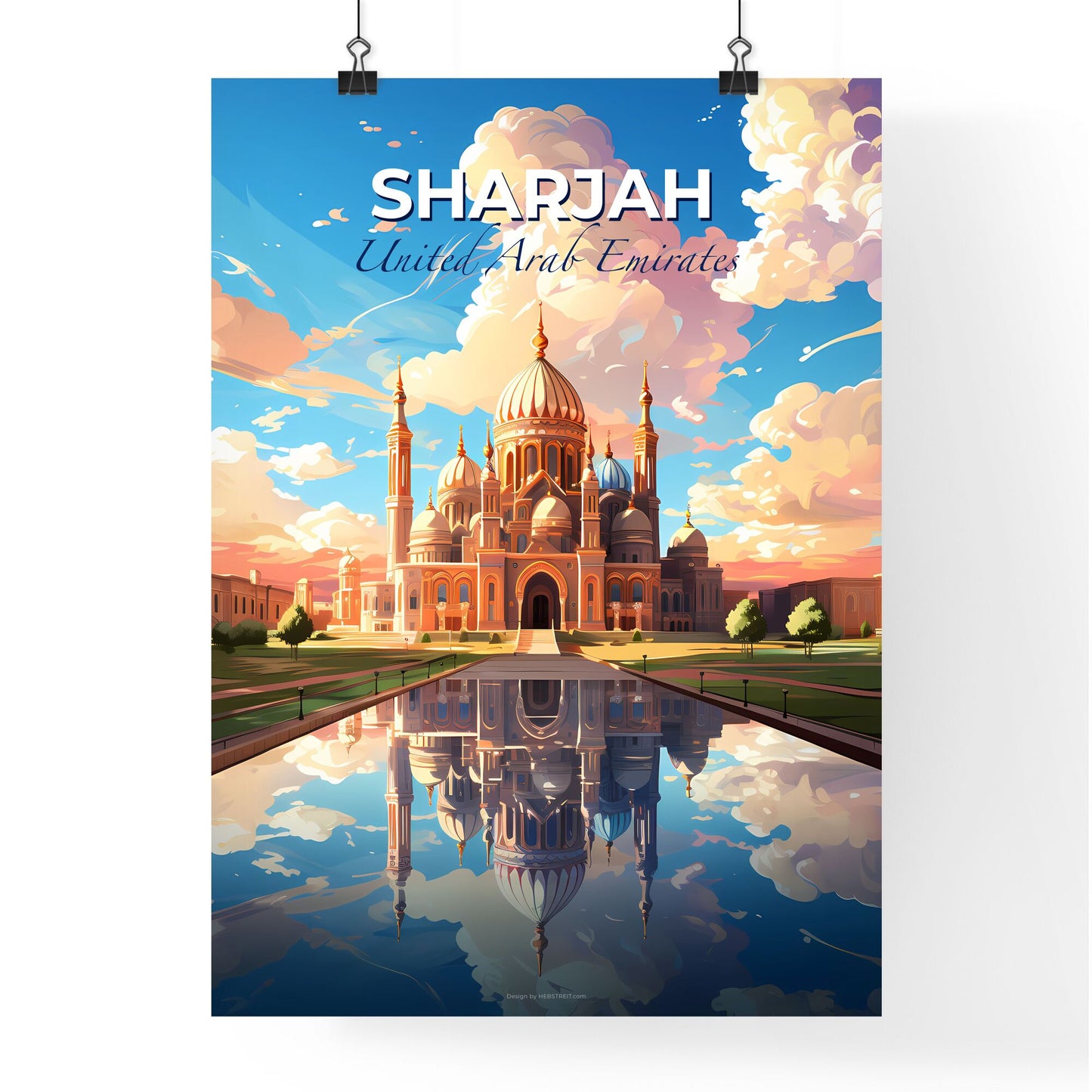 Sharjah City Skyline Tower Dome Painting Artistic Vibrant Building Architecture United Arab Emirates Default Title