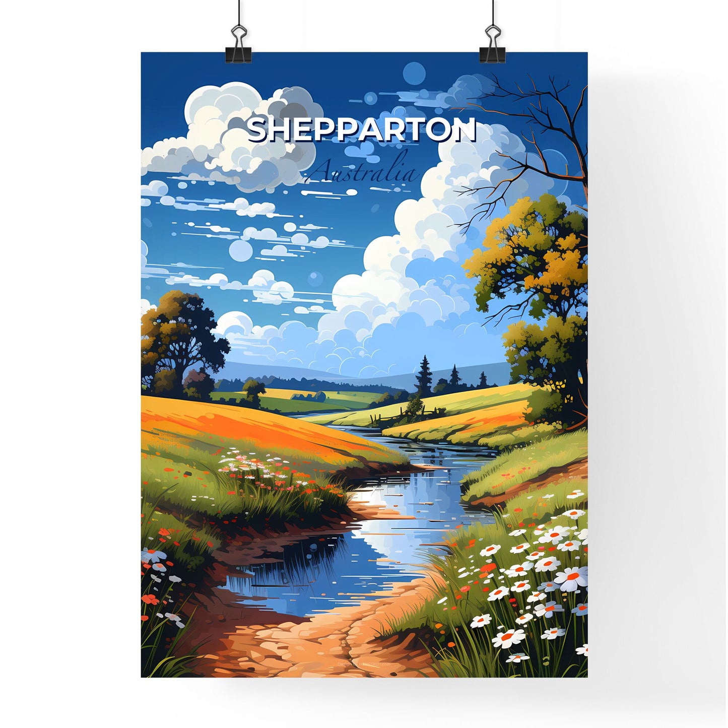 Shepparton Mooroopna Australia Art Painting Skyline River Field Landscape Acrylic Colorful Vibrant Default Title