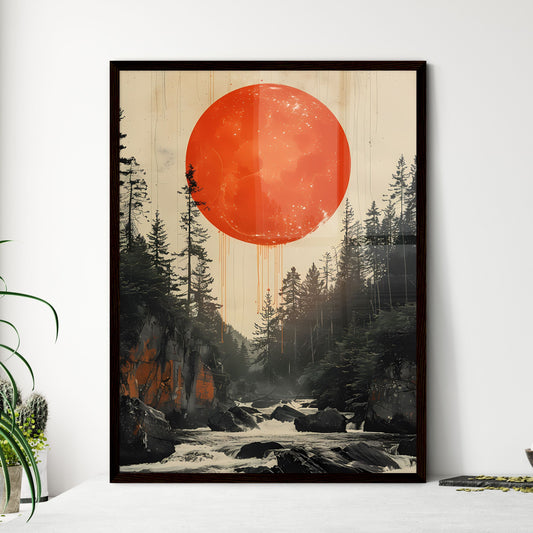 Minimalist Forest Red Moon Circle Collage Art Painting Vibrant Default Title