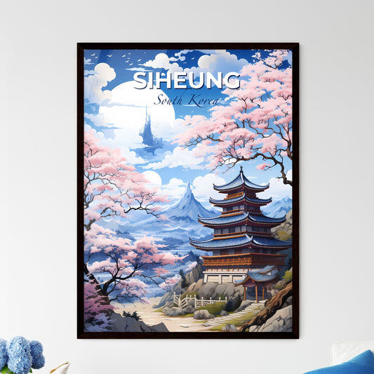 South Korea Skyline Pagoda Painting Cherry Blossoms Mount Hill Traditional Art Default Title