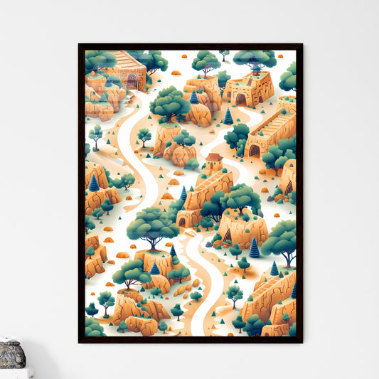 Detailed Silk Road Visualization Map: Vibrant Flowchart Painting in High Resolution with Mountain Town Detailing Default Title