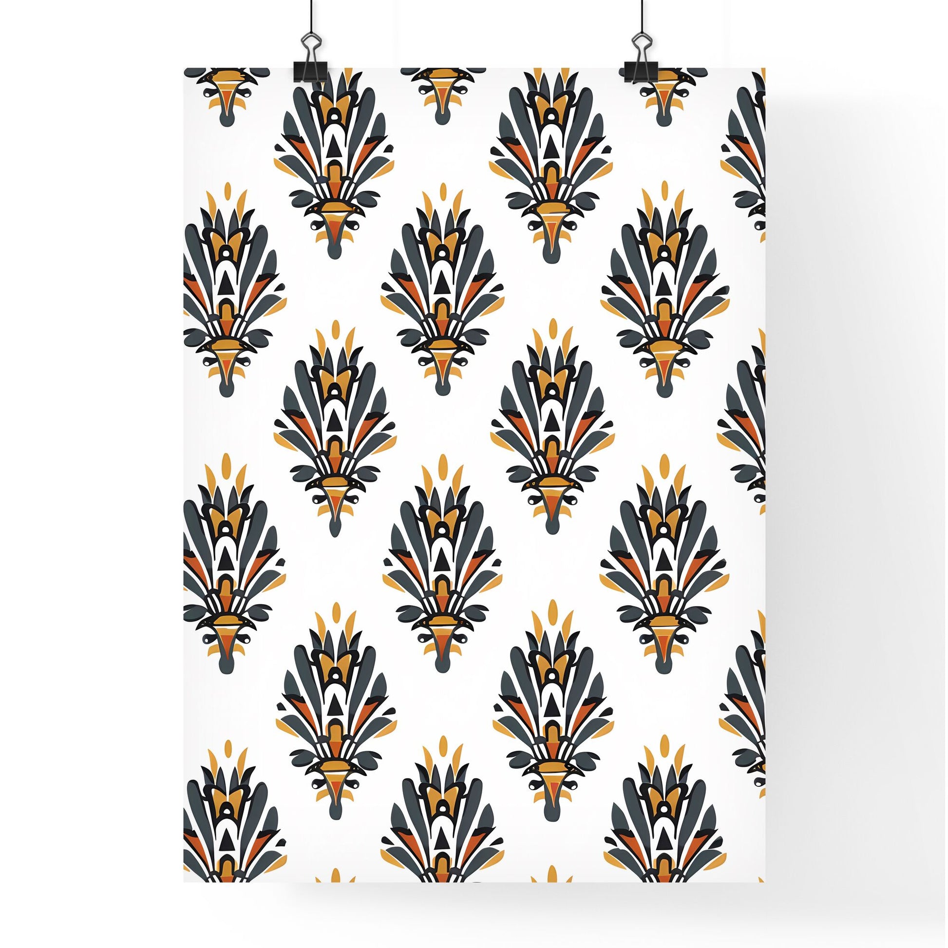 Bohemian Flower Art Pattern: Bold Orange and Black Floral Design on White Background Default Title