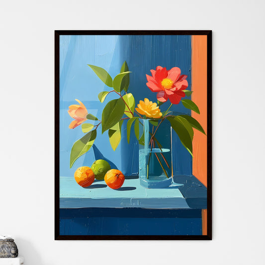 Painting of flowers in a vase and oranges: still life reference, complementary colors, triadic colors, cantilever composition Default Title