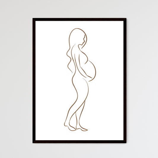 Continuous line art drawing of a pregnant woman with long hair, vibrant painting with artistic flair Default Title