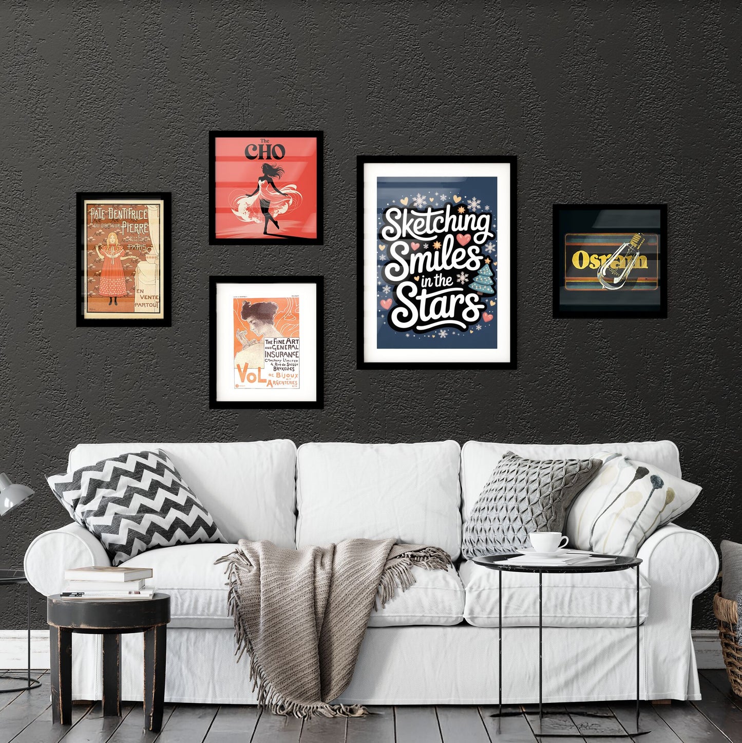 Whimsical Typography Design Featuring 'Sketching Smiles in the Stars' with Festive Elements and Colorful Accents. Collection