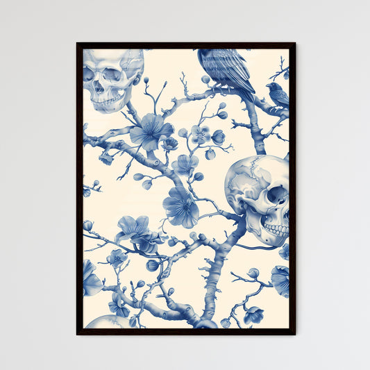 18th-century Chinoiserie Skull and Raven Wallpaper Motif in Vibrant Blue and White Default Title