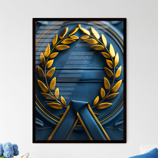 3D Laurel Wreath Icon, Blue and Gold, Excellence Ribbon, White Background, Transparent PNG, Painting Art Default Title