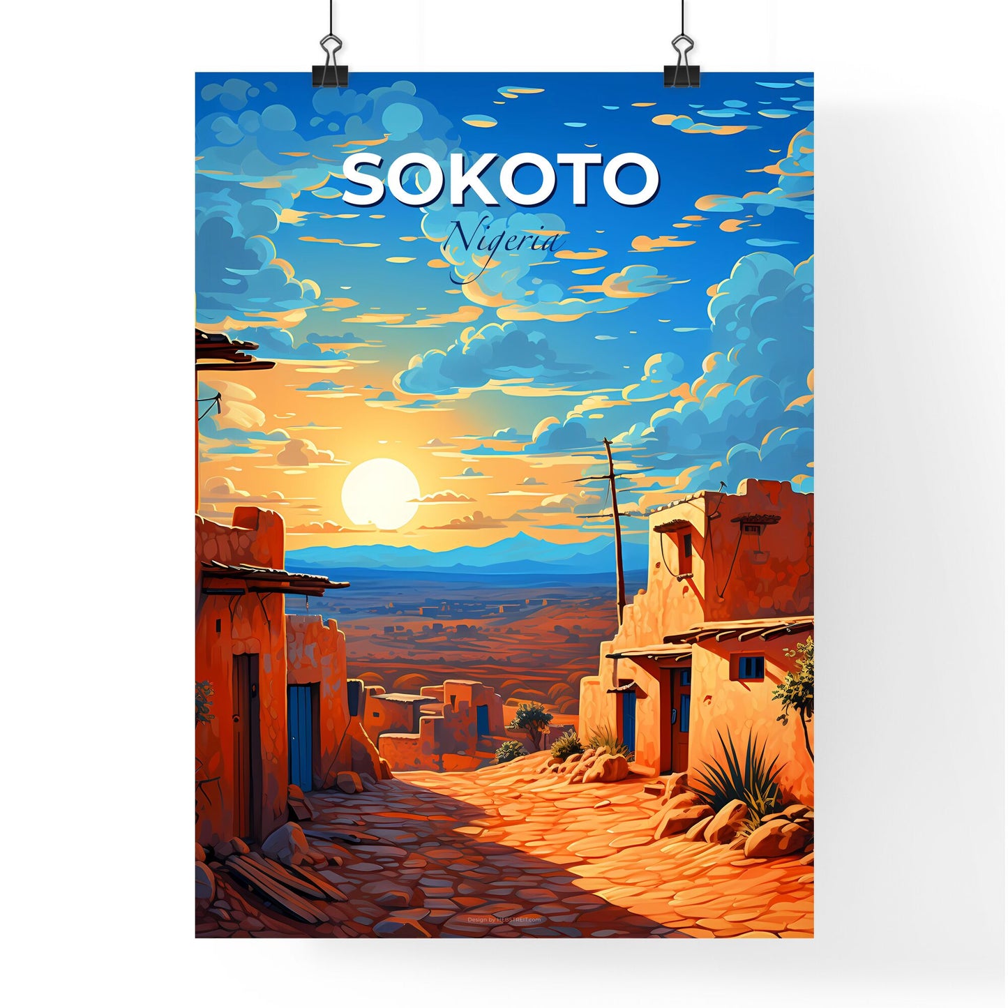 Vibrant Painting of Village Skyline in Sokoto Nigeria with a Focus on Art Default Title