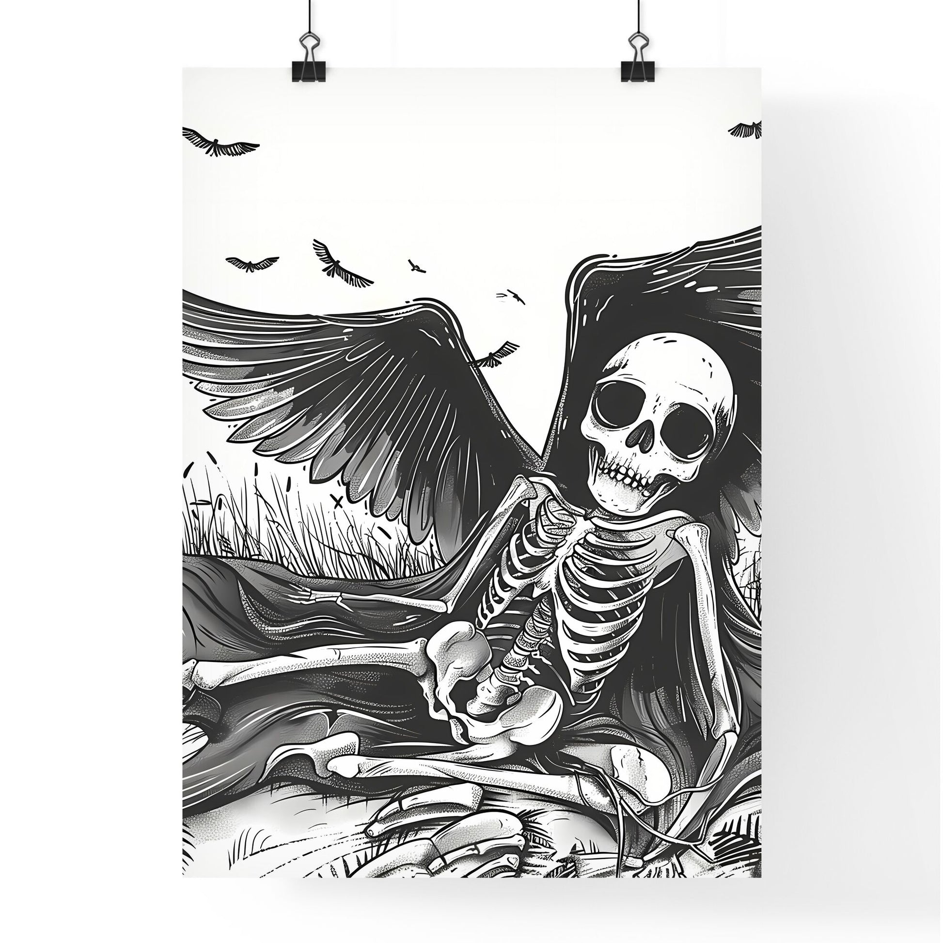 Vibrant Painting of a Winged Skeleton Wrapped in a Blanket: Soul Empty Body Default Title