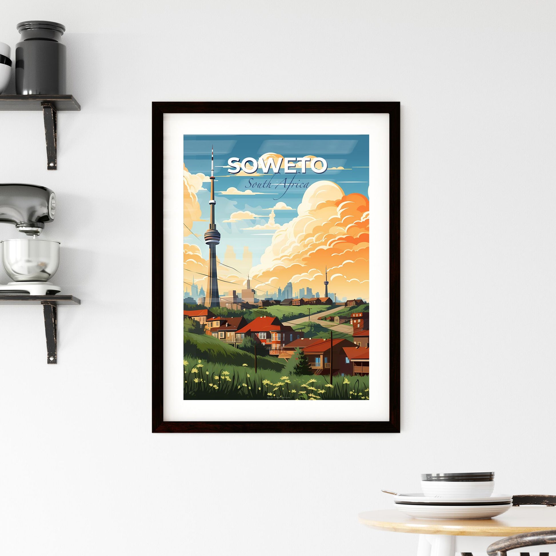 Impressionistic Soweto South Africa Cityscape with Tower and Vivid Painted Style City Skyline Default Title