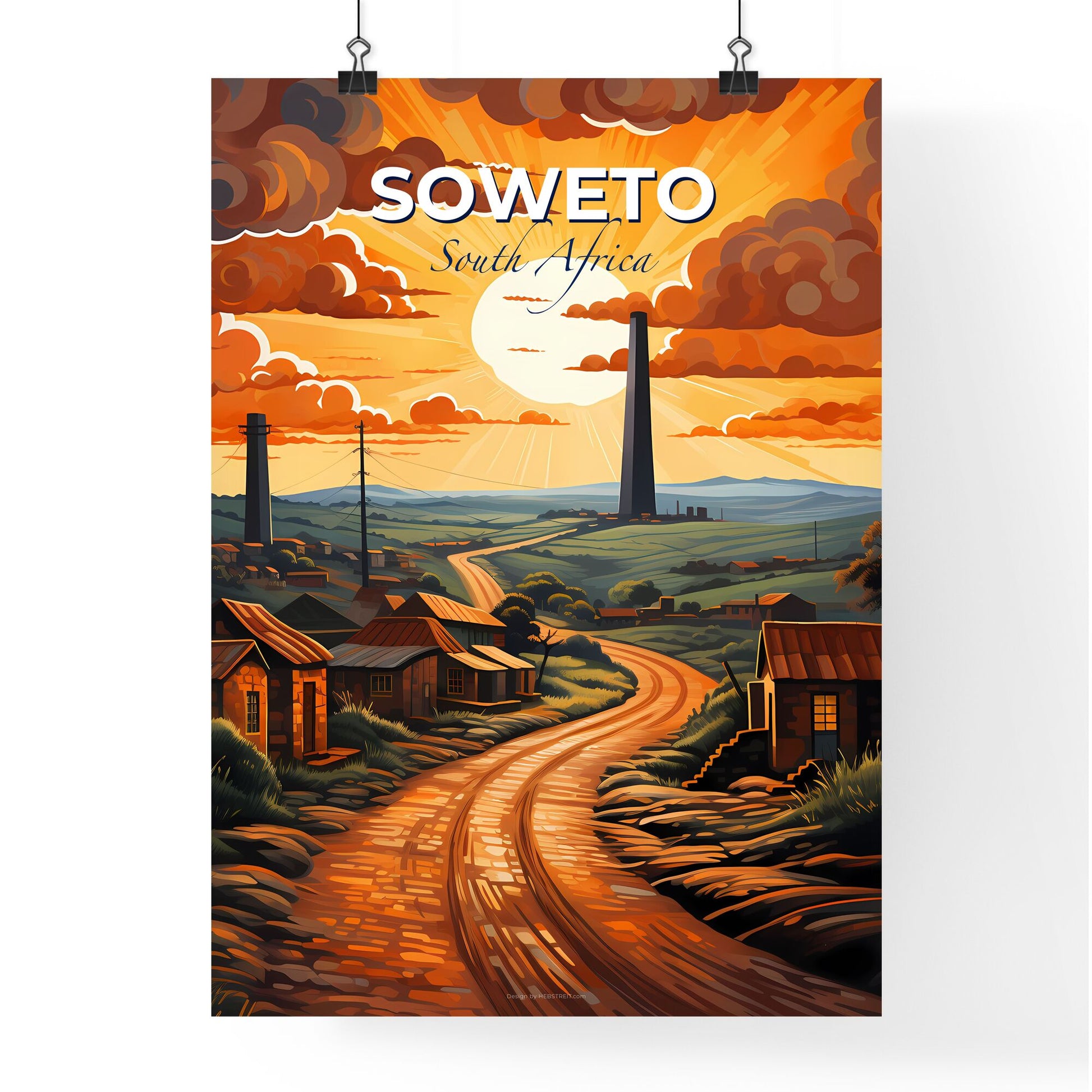 Soweto Cityscape: Vibrant Village Artwork Depicting a Road Leading to a Settlement in South Africa Default Title