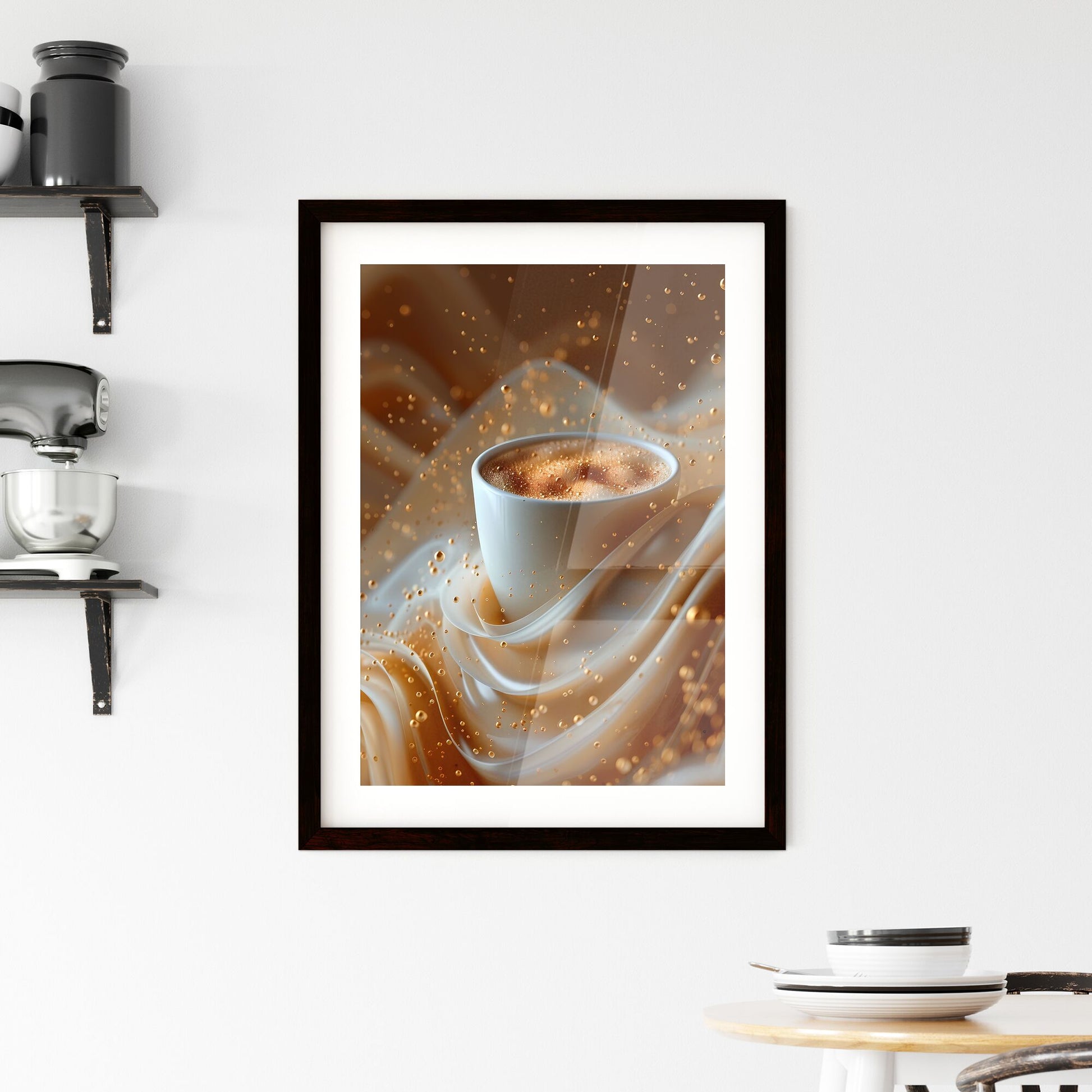 Close-up Photograph of a Hyper-Realistic, Vibrant Coffee and Fabric Swirl Painting in a Surrealist Style with Smooth Textures and Vibrant Colors Default Title