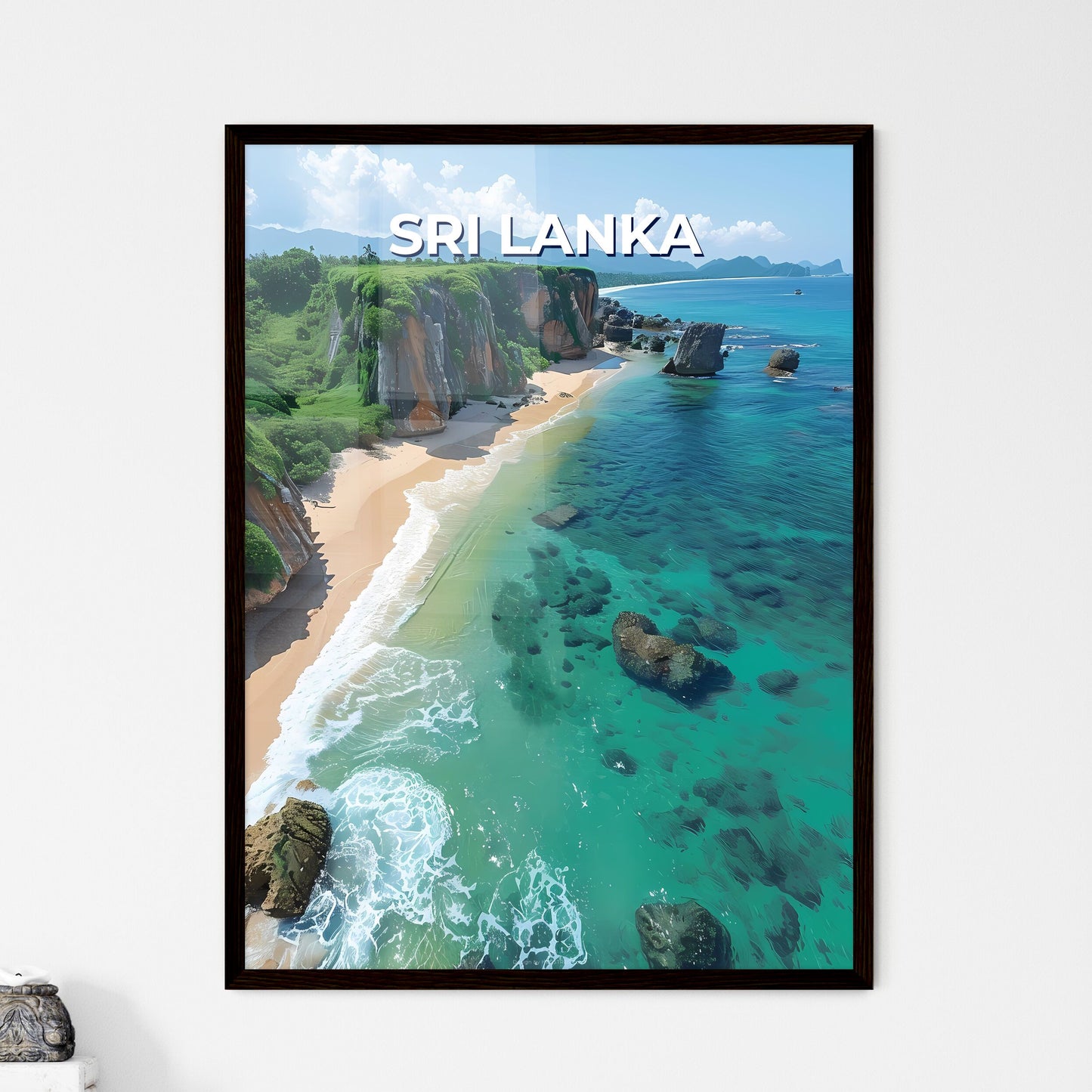Sri Lanka Beach Painting Rocks Trees Landscape Colorful Artwork Nature Asia Travel