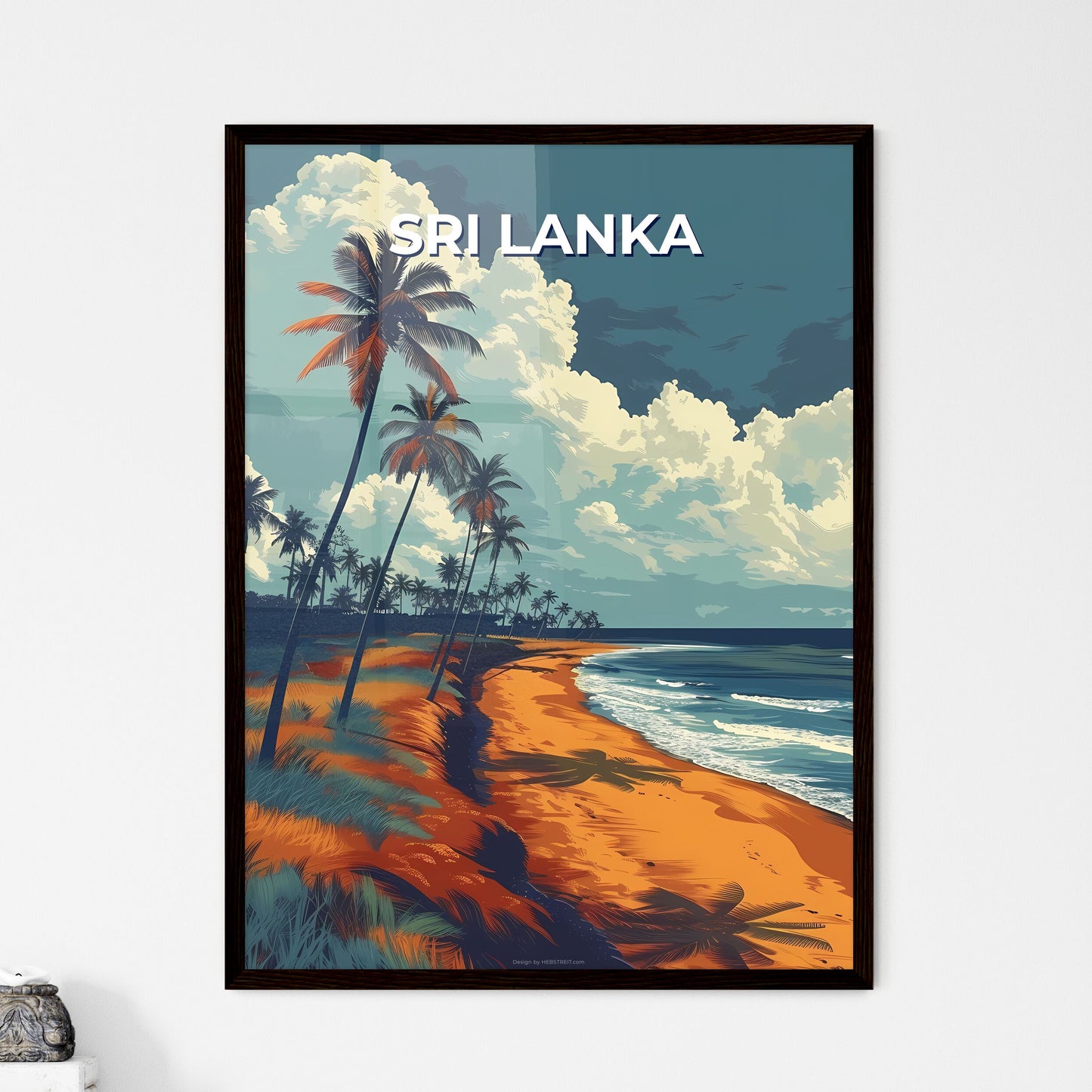 Sri Lanka Beach Painting: Colorful Abstract Artwork of Palm Trees and Waves