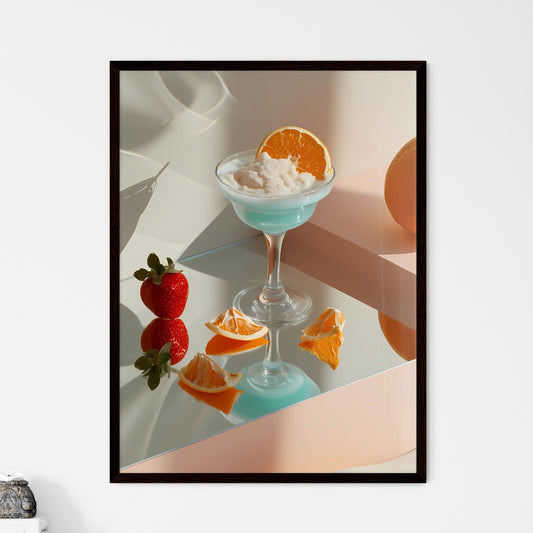 Isometric Still Life: Mirror Reflection of Blue Drink, Dried Orange Garnish & Vibrant Art Painting in Minimalist Studio Setup Default Title