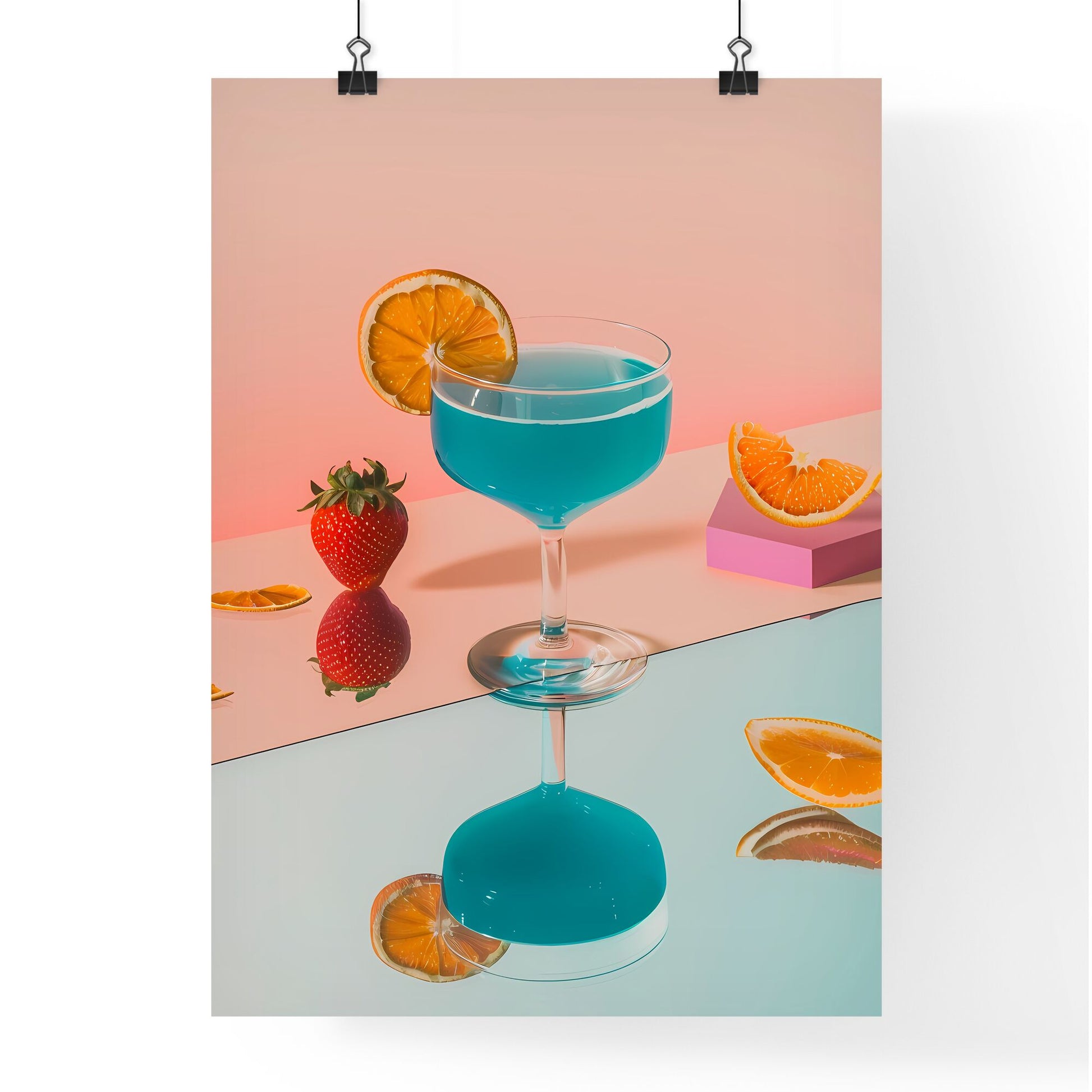 Isometric Perspective: Modern Still Life - Sleek and Vibrant Artistic Composition with Blue Drink, Dried Orange Slice, and Minimalist Setup Default Title