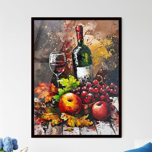 Modern acrylic painting on canvas still life in colourful abstract style by contemporary artist featuring wine bottle and fruit Default Title