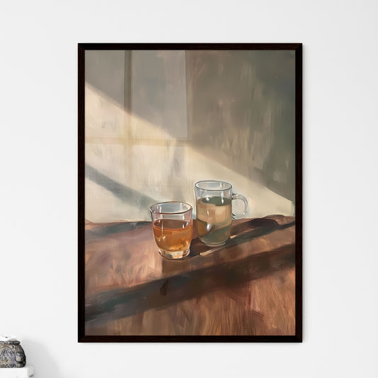 Vibrant Impressionist Painting of Two Liquid-Filled Glasses on a Table, Loose and Moody Art Default Title