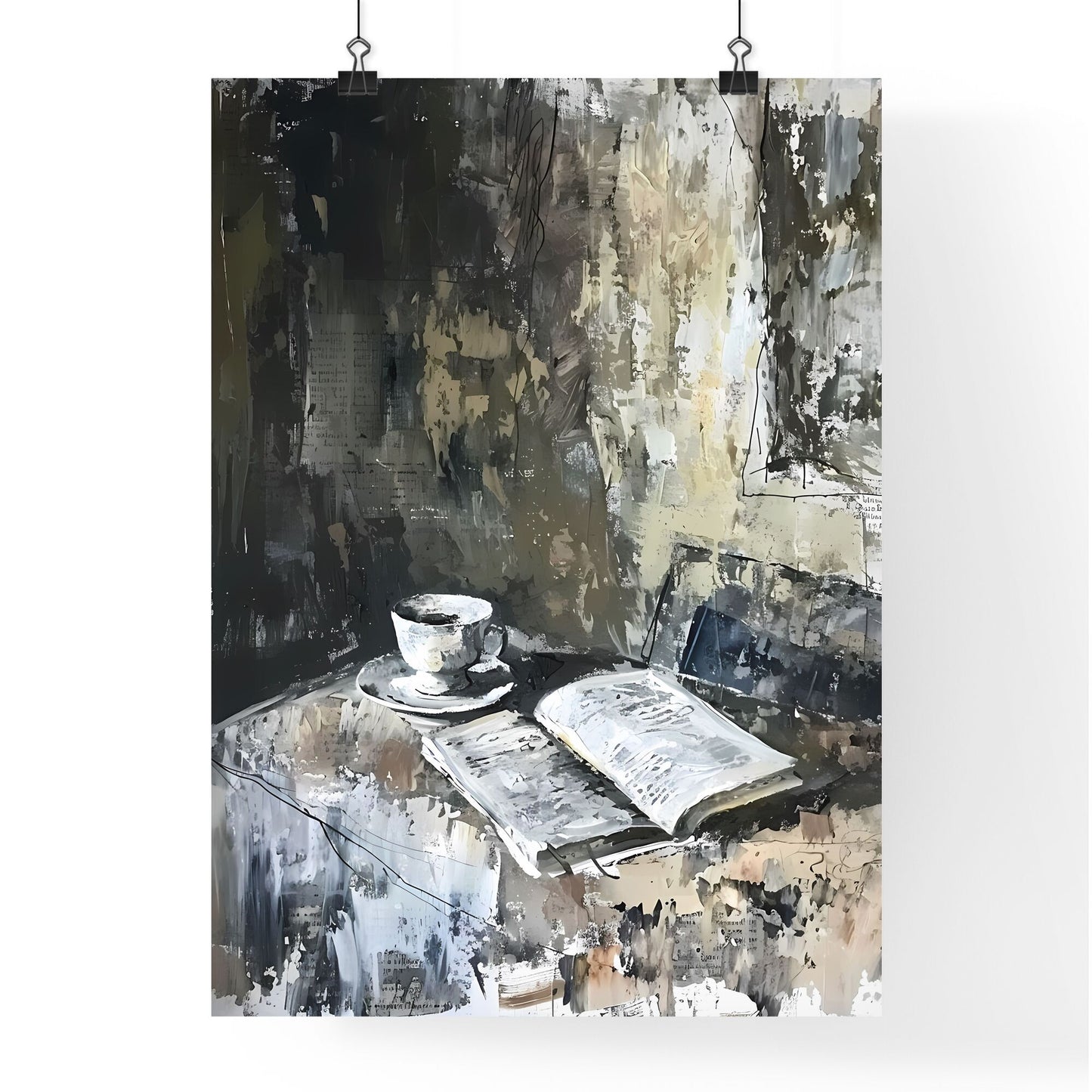 Impressionistic Still Life Painting: Vibrant Canvas Artwork of Book and Cup on Table Default Title
