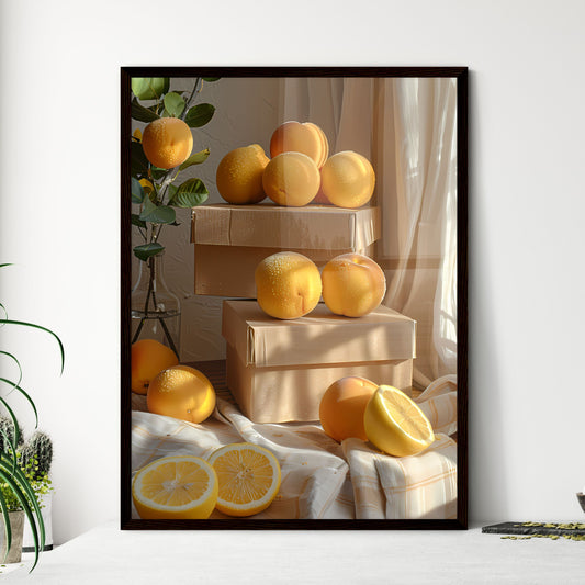 Minimalist commercial photography of vibrant, angled boxes with peaches and sliced lemon Default Title