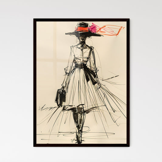 Artistic Fashion Sketch: Hand-Painted Woman's Portrait with Vibrant Dress and Hat Default Title