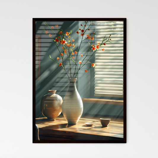 Cubist Still Life Painting: Vibrant Vase with Flowers in Chinese Ink Style Illuminated by Realistic Sun Rays Captured in Light Track Photography Default Title