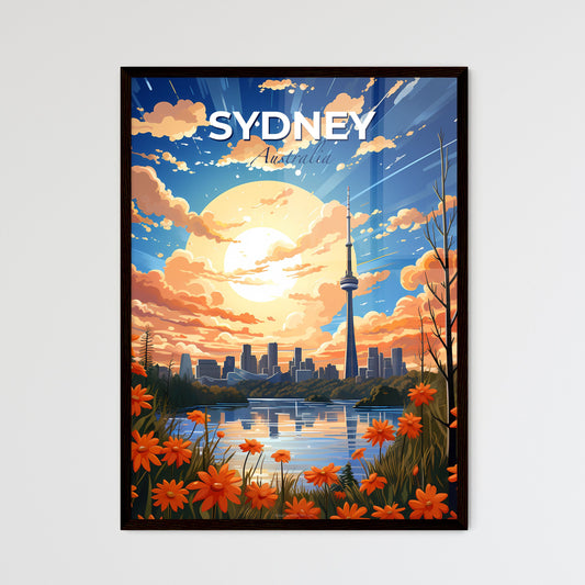 Sydney Skyline Cityscape Painting with Sun and Flowers Art Default Title