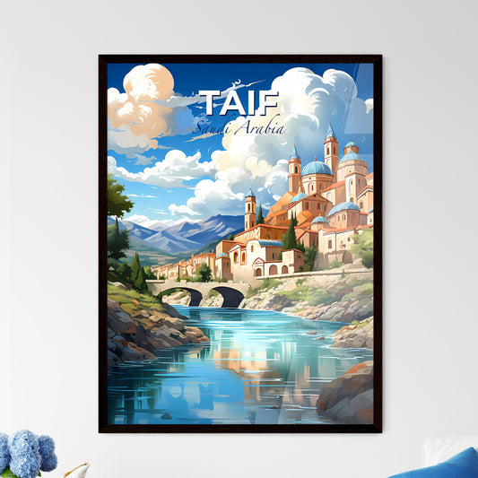 Vibrant Expressionist Painting of a Majestic Castle Towering over a Tranquil River in Taif Saudi Arabia Default Title