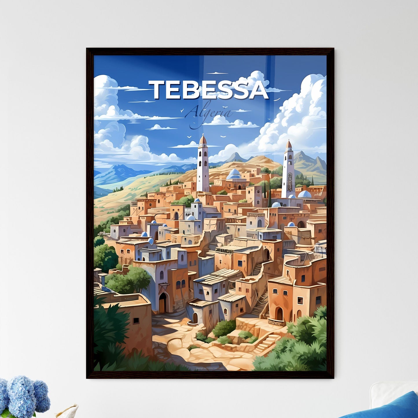 Vibrant Painting of Tebessa, Algeria Skyline in Cartoon Style Default Title