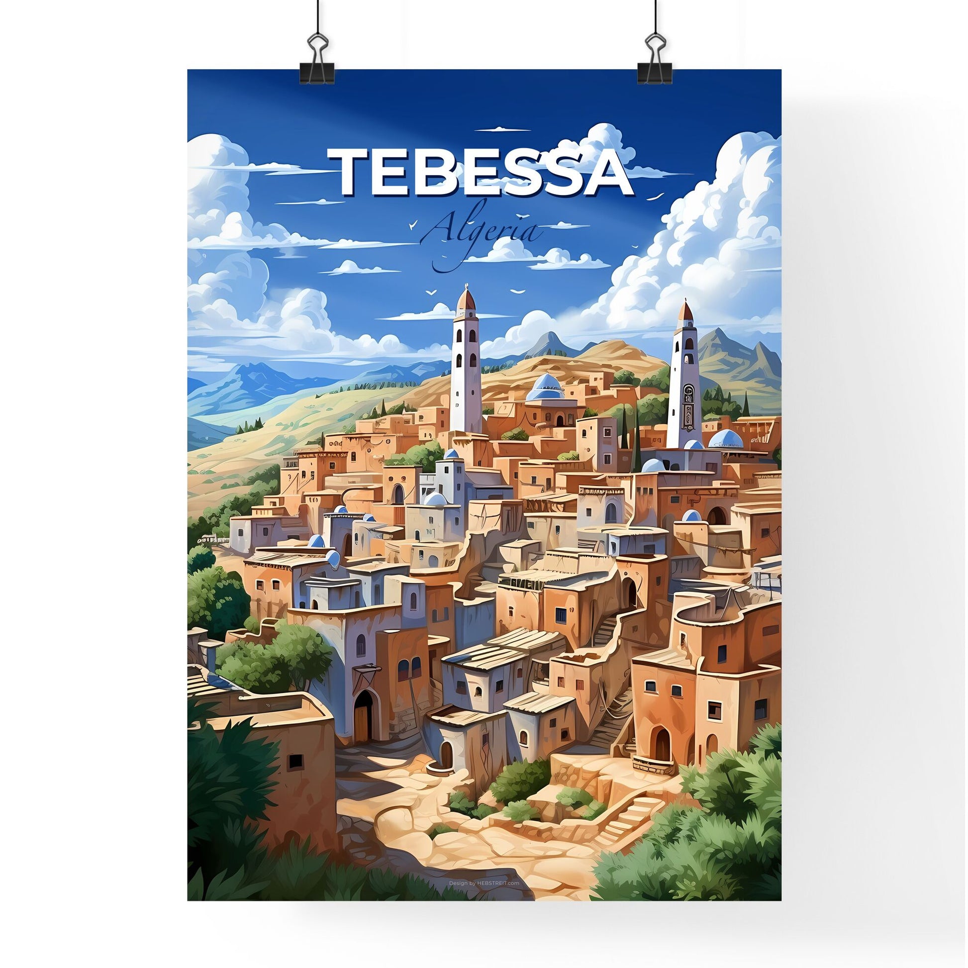 Vibrant Painting of Tebessa, Algeria Skyline in Cartoon Style Default Title