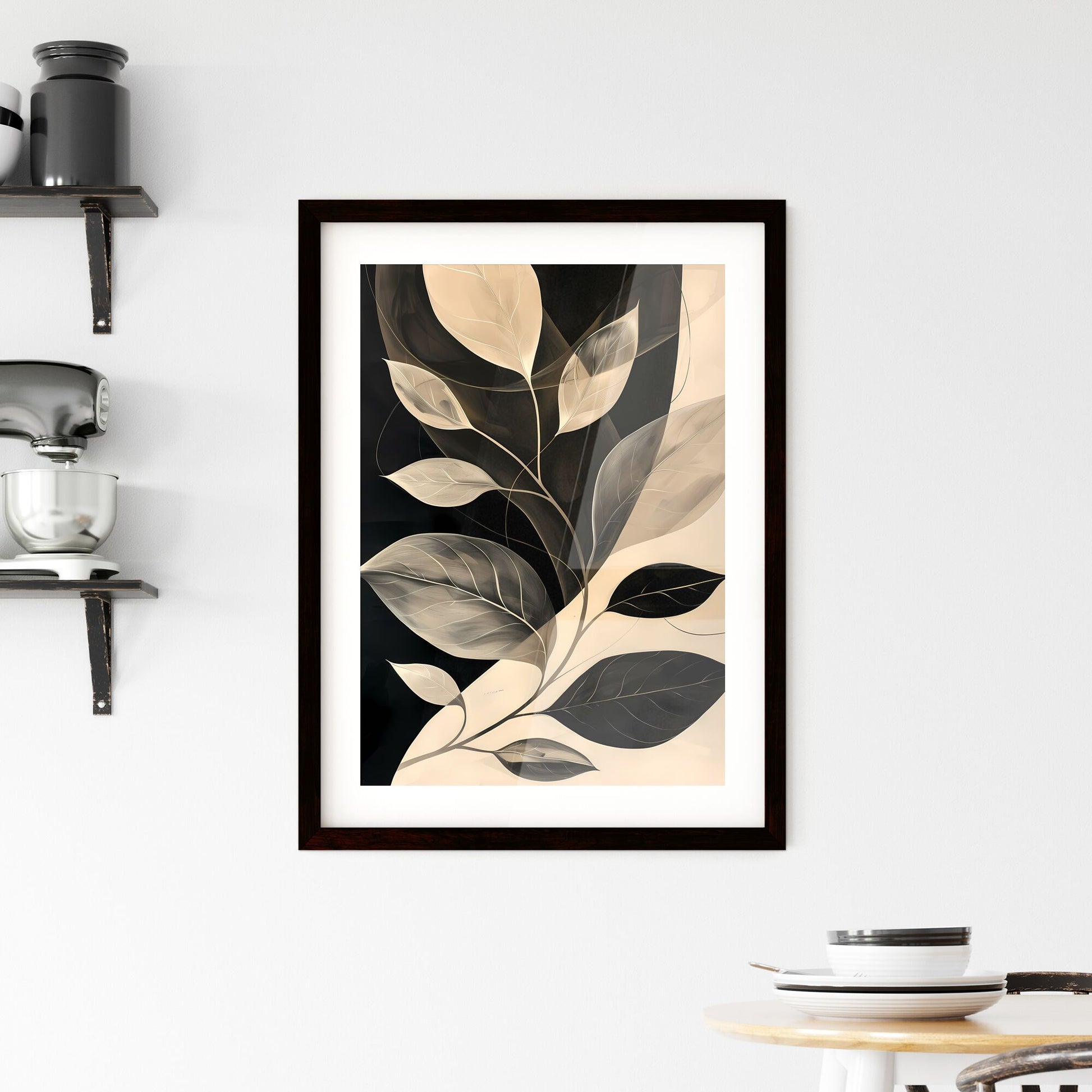 Abstract Black and White Leafy Plant Painting: Holotone Print With Bold Stencil in Organic Wavy Lines Default Title