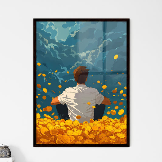 Financial Independence Through Passive Income: Artful Depiction of a Man in a Coin Pile Default Title