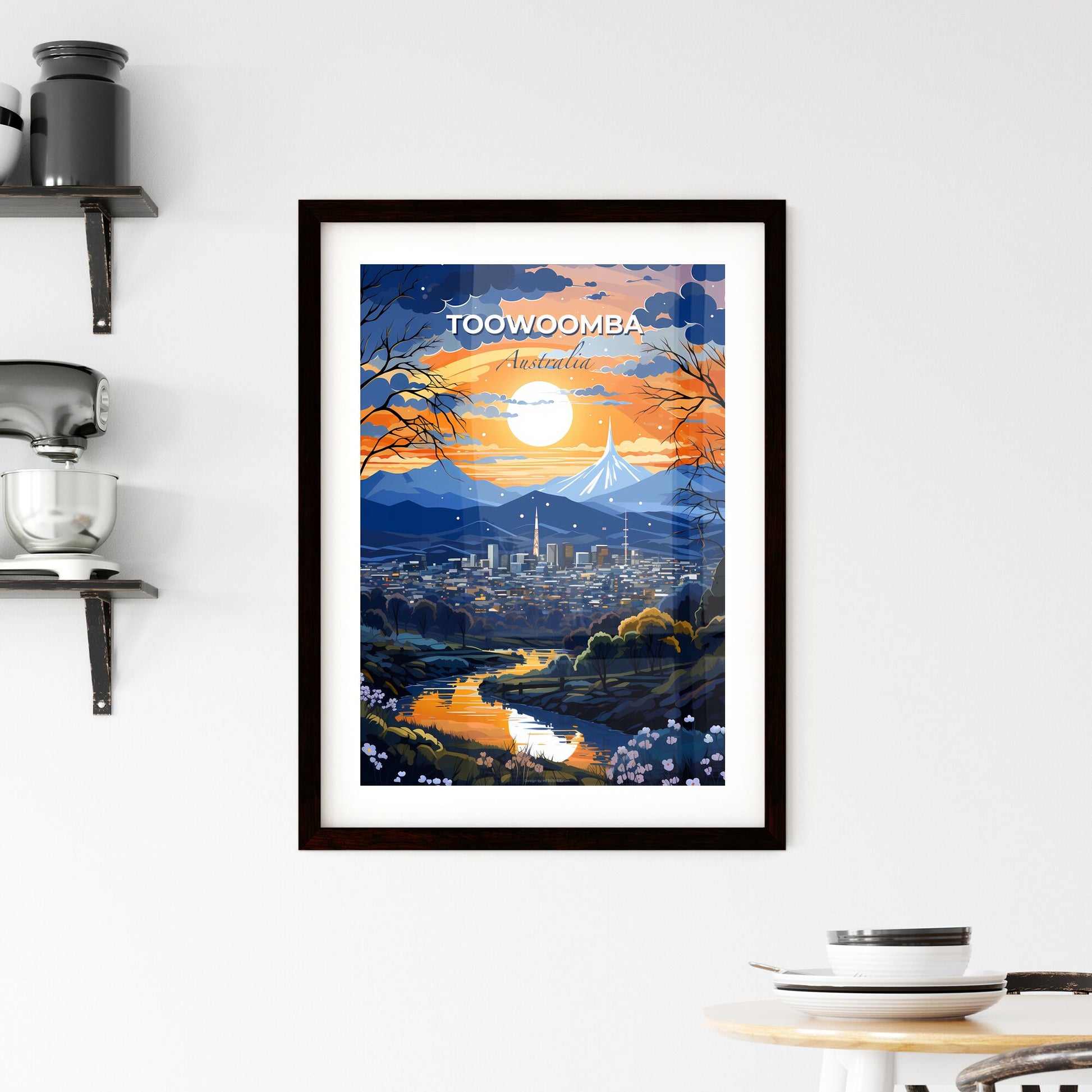 Artful Skyline Canvas: Toowoomba, Australia's Majestic Riverfront City Default Title