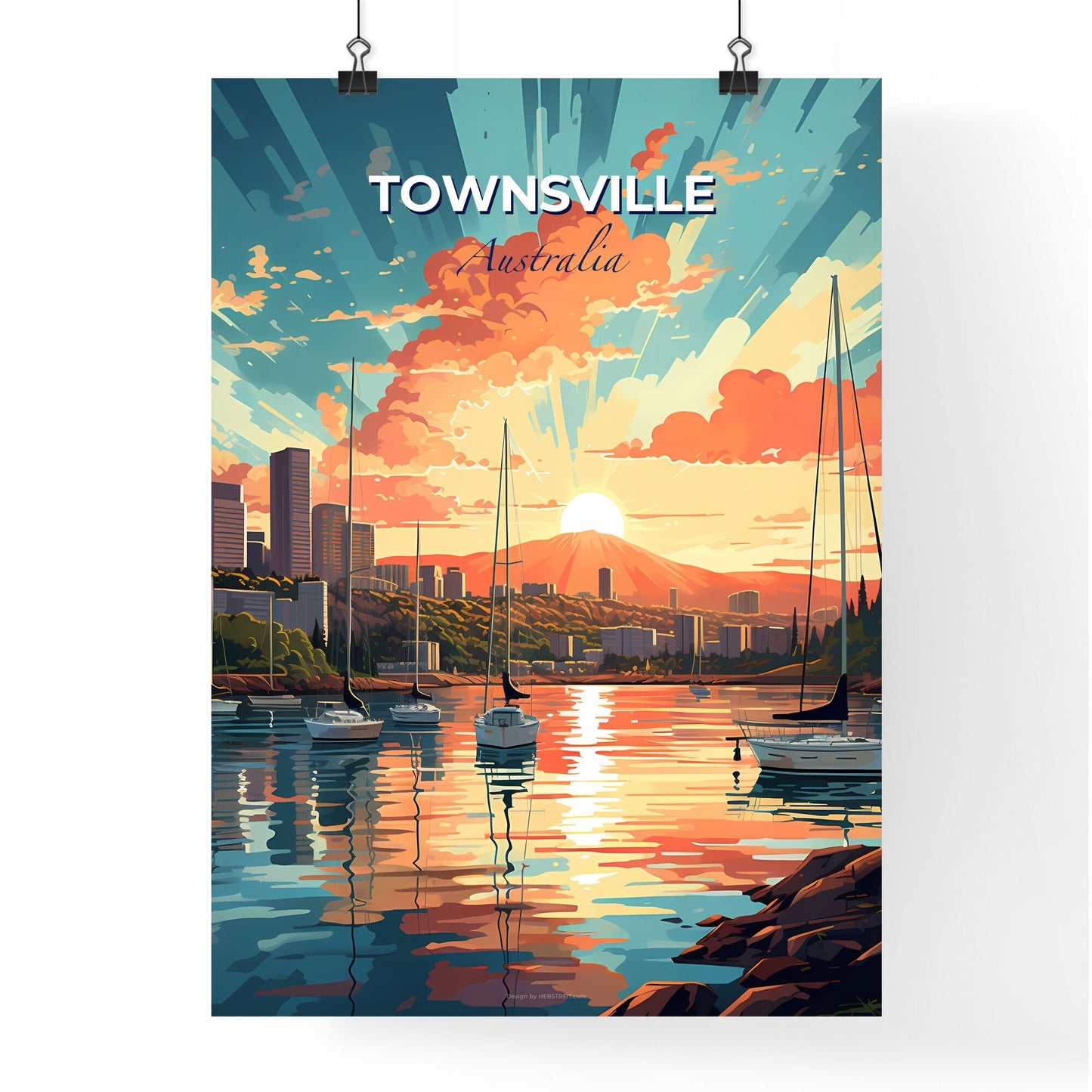 Townsville Skyline Painting - Vibrant Australia City Panorama with Mountain View Default Title