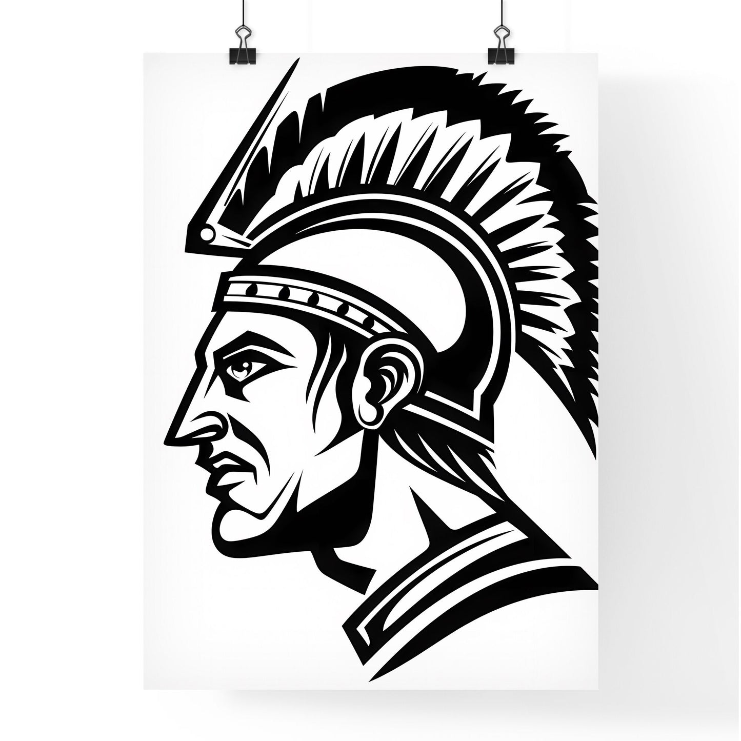 Minimalist Black and White Trojan Warrior Mascot Logo with Thick Lines, No Background Default Title