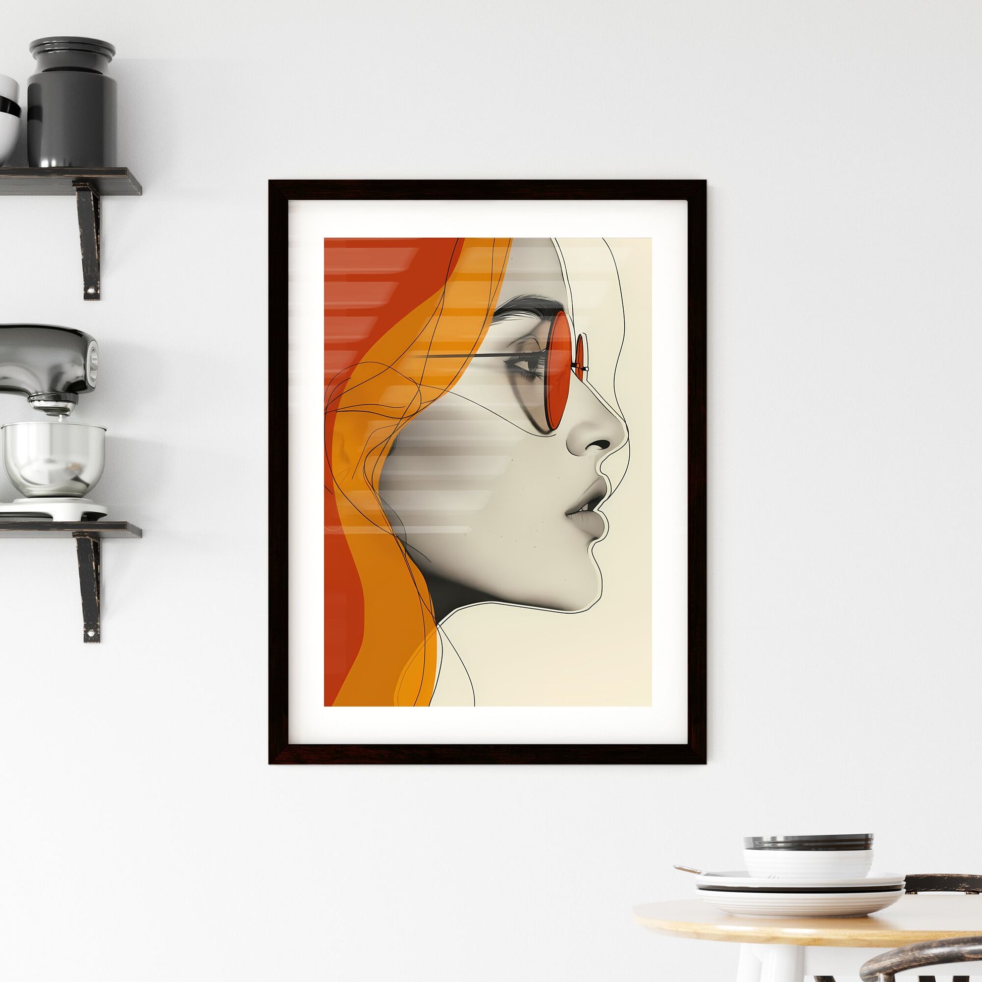 60s Art Poster Minimalistic Lineart Geometric Abstract Sunglasses Girl Default Title
