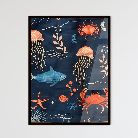 Vibrant Blue Marine Canvas Art: Playful Fish and Jellyfish Patterns in White and Blue Default Title